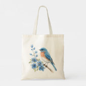 Tote Bag Oiseau bleu avec des fleurs bleues (Dos)