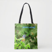 Tote Bag Oiseau bleu et votre nom (Devant)