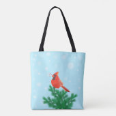Tote Bag Oiseau cardinal et baies sauvages sur bleu clair (Dos)
