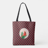 Tote Bag Oiseau cardinal sur à damiers noir et rouge (Dos)