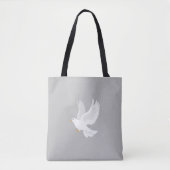 Tote Bag Oiseau de colombe blanche sur gris (Devant)