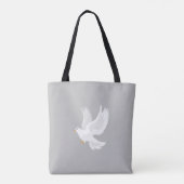 Tote Bag Oiseau de colombe blanche sur gris (Dos)