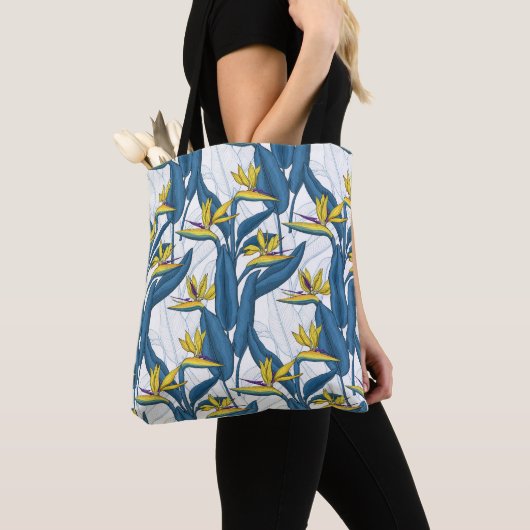 Tote Bag Oiseau de fleurs de paradis sur blanc (De près)