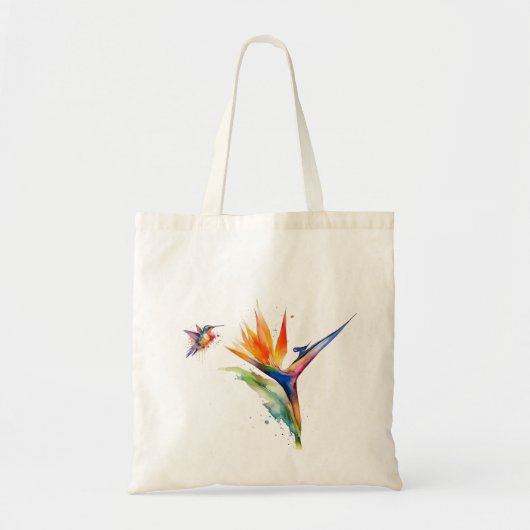 Tote Bag Oiseau de paradis et colibri en aquarelle (Devant)