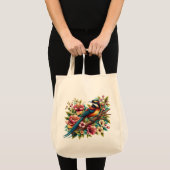 Tote Bag Oiseau et Fleur Colorés Charmants (Devant (produit))