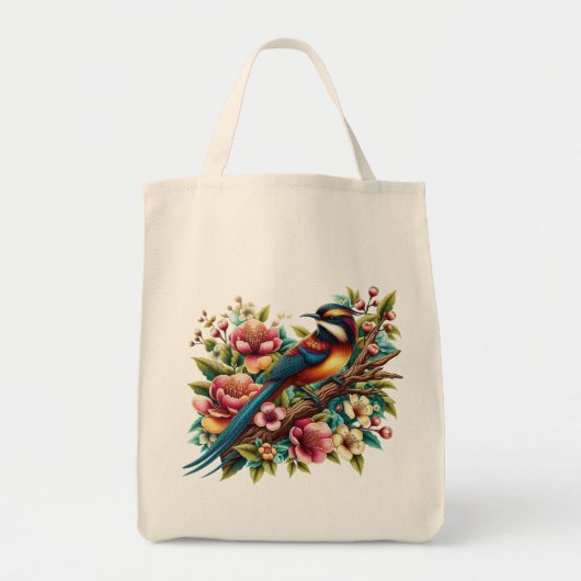 Tote Bag Oiseau et Fleur Colorés Charmants (Devant)