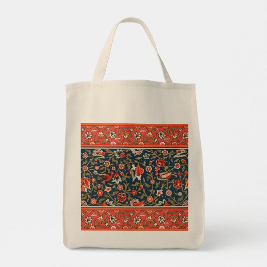 Tote Bag Oiseau et fleurs Perse Motif bleu rouge (Dos)