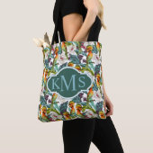 Tote Bag Oiseau et monogramme exotique du motif de fleur | (De près)