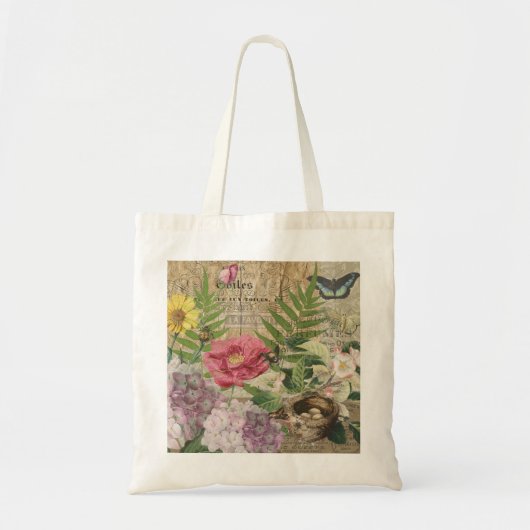 Tote Bag Oiseau Nid Floral Jardin Fleur Papillon Art (Devant)