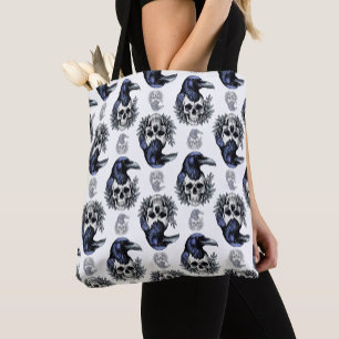 Tote Bag Oiseau noir sur un crâne Goth Design Motif