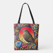Tote Bag Oiseau parmi des fleurs colorées (Dos)
