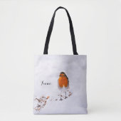 Tote Bag Oiseau rouge Robin neige nom mignon (Devant)