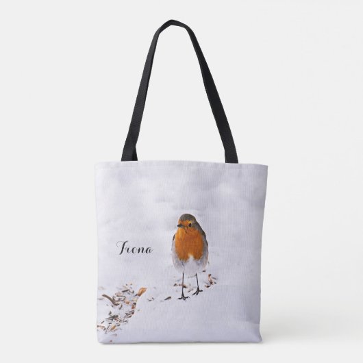 Tote Bag Oiseau rouge Robin neige nom mignon (Dos)
