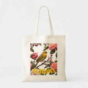 Tote Bag Oiseau Yellowhammer d'Alabama et Camélia découpé