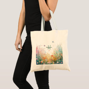 Tote Bag Oiseaux aquarelle printemps monogramme floral Fleu