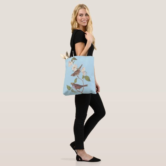 Tote Bag Oiseaux Audubons à Bruant à Throses Blanches avec  (Sur le modèle)