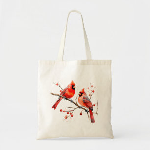 Tote Bag Oiseaux cardinaux rouges sur la branche de l'Holly