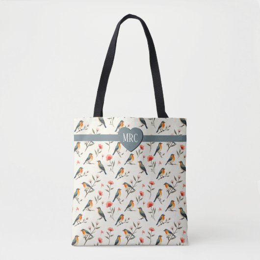 Tote Bag Oiseaux chanteurs et fleurs (Devant)