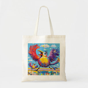 Tote Bag Oiseaux coloré art abstrait gras géant mignon drôl
