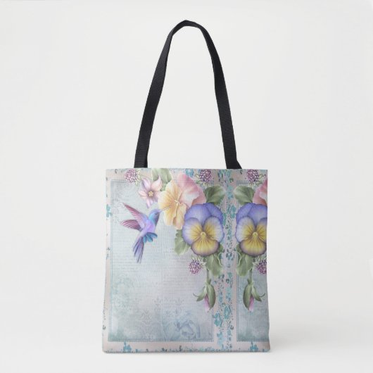 Tote Bag Oiseaux de brousse et fleurs violettes (Devant)