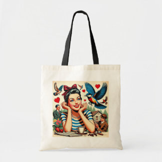 Tote Bag Oiseaux de l'amour rétro 