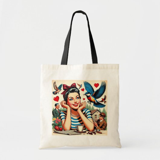Tote Bag Oiseaux de l'amour rétro (Devant)