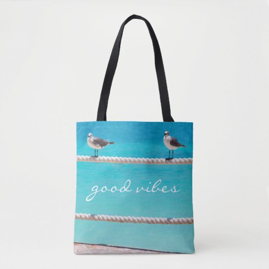 Tote Bag Oiseaux de mer Turquoise Océan Photo Good Vibes (Devant)