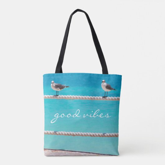 Tote Bag Oiseaux de mer Turquoise Océan Photo Good Vibes (Dos)