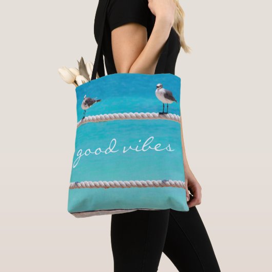 Tote Bag Oiseaux de mer Turquoise Océan Photo Good Vibes (De près)