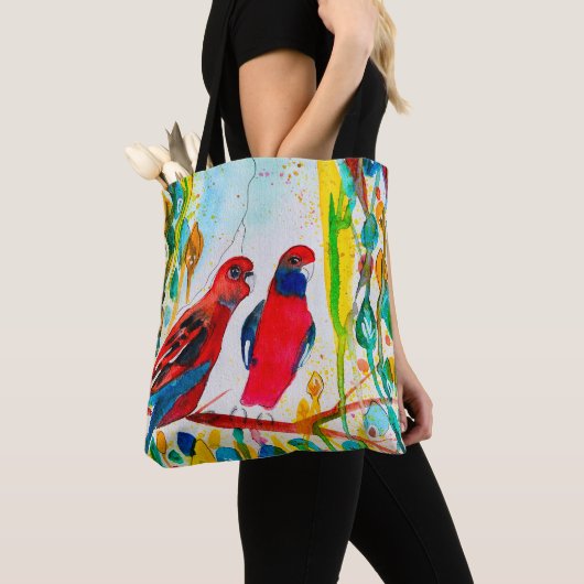 Tote Bag Oiseaux de Rosella dans l'art de l'aquarelle des a (De près)