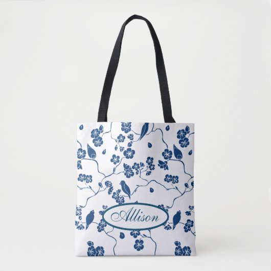 Tote Bag Oiseaux de Toile contemporains & Flore (Devant)
