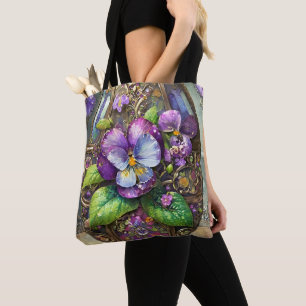 Tote Bag Oiseaux en fleurs Pied violets Fleur sauvage Oeuf