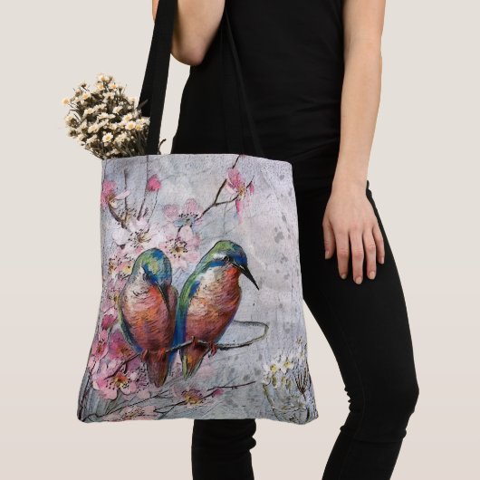 Tote Bag Oiseaux et fleurs (De près)