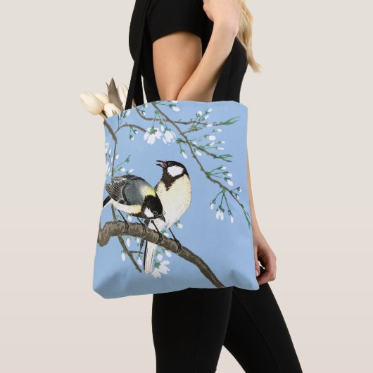 Tote Bag Oiseaux et fleurs de cerisiers Ohara Koson (De près)