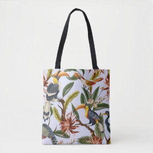 Tote Bag Oiseaux & Fleurs : Motif Vintage tropical.