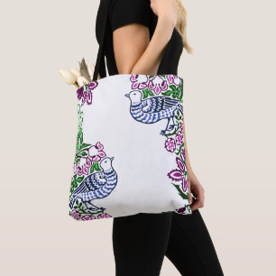 Tote Bag Oiseaux folkloriques Fleurs Acorns