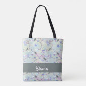 Tote Bag Oiseaux gris avec fleurs (Dos)