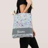 Tote Bag Oiseaux gris avec fleurs (De près)