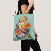 Tote Bag Oiseaux jaunes adorables avec fleurs (De près)