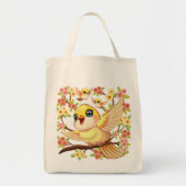 Tote Bag Oiseaux mignons et heureux parmi les fleurs du pri (Devant)
