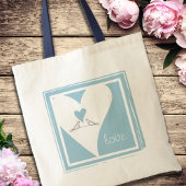 Tote Bag Oiseaux modernes simples en amour Cœur bleu clair