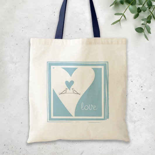Tote Bag Oiseaux modernes simples en amour Cœur bleu clair