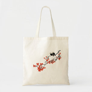 Tote Bag Oiseaux rustiques sur une branche d'arbre avec Feu