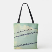 Tote Bag Oiseaux sur fil, ciel bleu vintage. (Dos)