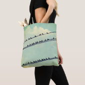 Tote Bag Oiseaux sur fil, ciel bleu vintage. (De près)