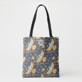 Tote Bag Oiseaux volants Gold Blue Boho Monogramme (Devant)
