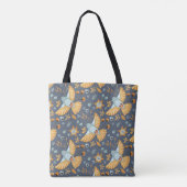 Tote Bag Oiseaux volants Gold Blue Boho Monogramme (Dos)