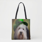Tote Bag Old English Sheepdog en tenue de la Saint-Patrick (Devant)
