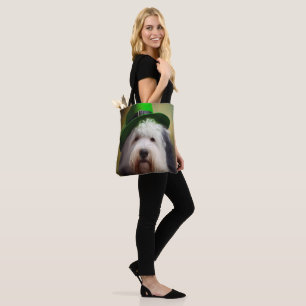 Tote Bag Old English Sheepdog en tenue de la Saint-Patrick