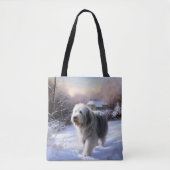 Tote Bag Old English Sheepdog Laisser neiger Noël (Devant)